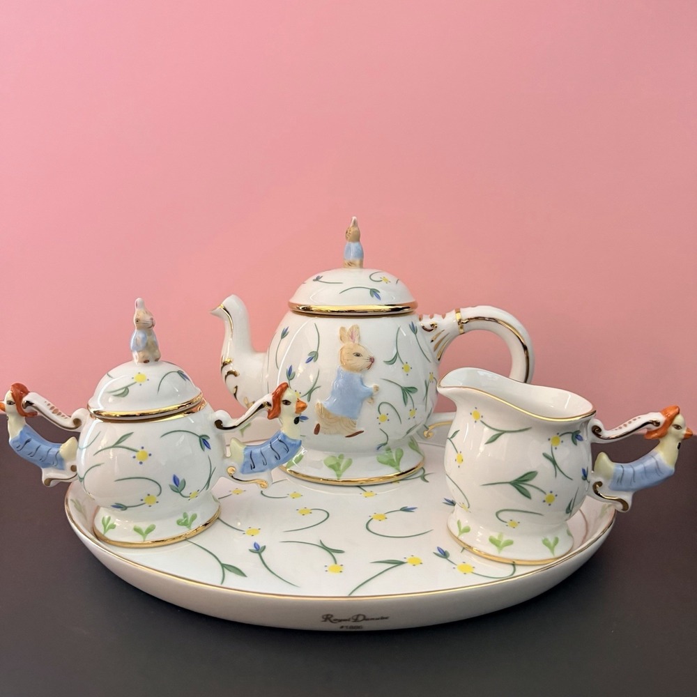 Royal Danube Peter Rabbit Tea Set Elegant Hand‎ Painted Gilt Floral Child's Size
